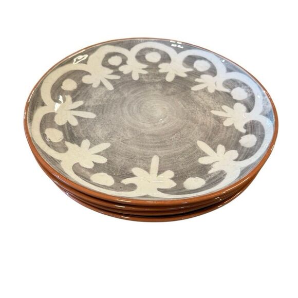 Crate & Barrel NICO  11.5” Terracotta Geometric Pattern Clay Glazed Dinner Plate - Picture 2 of 7